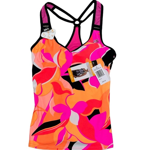 Women’s Zeroxposur XS Tankini Padded UPF Swim Swimwear Tank Top Pink Orange NWT - Picture 2 of 9